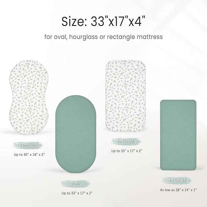Muslin Bassinet Sheets Baby: Cotton Bassinet Sheets Fitted for Boys and Girls - Bassinet Sheets for Oval Rectangle or Hourglass Mattress(Lotus Leaf)