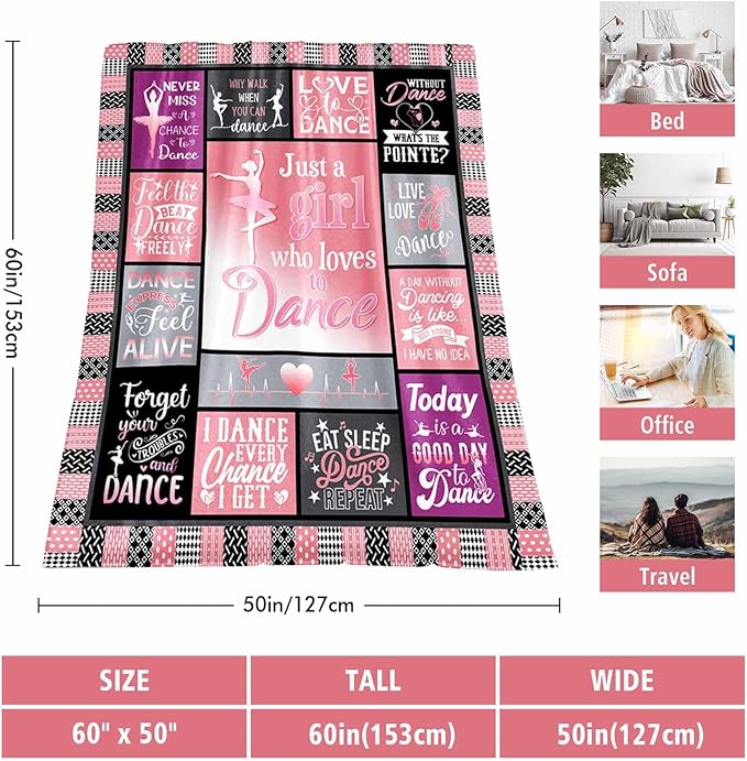 Dancer Gifts Blanket, Dancer Gifts for Girls Teens, Just A Girl Who Loves Dance, Dance Blanket 60"X50", Dancer Gifts for Girls, Dance Gifts for Teacher, Ballerina Gifts