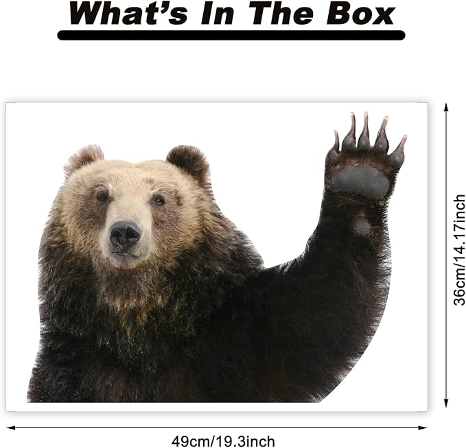 Funny Bear Wall Decal Peel Stick Realistic Hi Bear Wall Art Sticker, Removable Vinyl Bear Sticker Mural Funny Gift for Friends Bathroom Kids Bedroom Playroom Safari Wall Art Decor