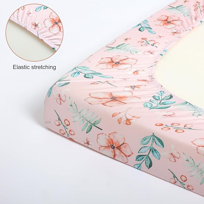 Pack n Play Fitted Sheet. 2 Piece Mini Crib Sheet. Elastic Playard Sheet. Portable Sheet Set. Elastic Convertible Playard Set. Compatible with Graco Pack n Play (Pink Flower)