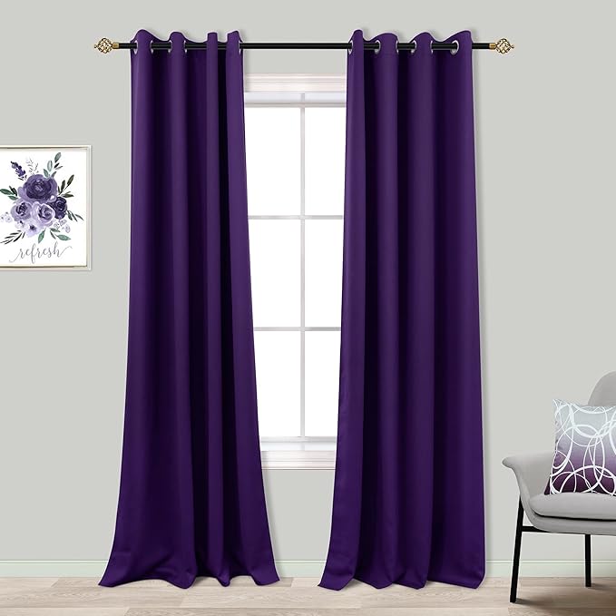Mrs.Naturall Dark Purple Curtains for Bedroom Blackout,Living Room Black Out Curtains 84 Inch Long,Eggplant/Plum