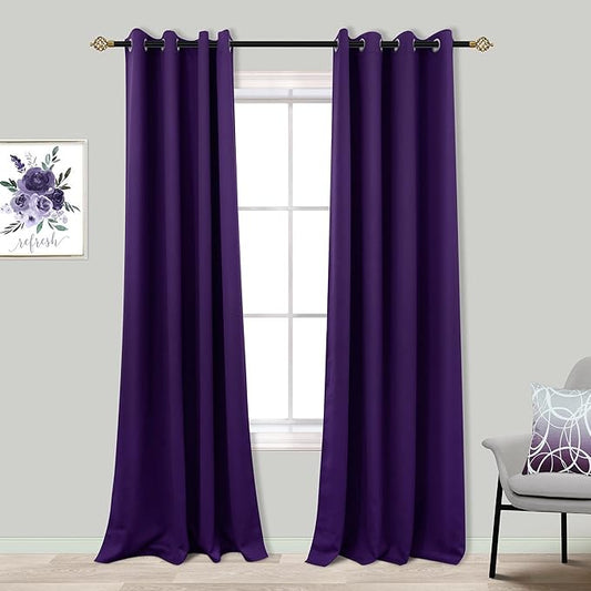 Mrs.Naturall Dark Purple Curtains for Bedroom Blackout,Living Room Black Out Curtains 84 Inch Long,Eggplant/Plum