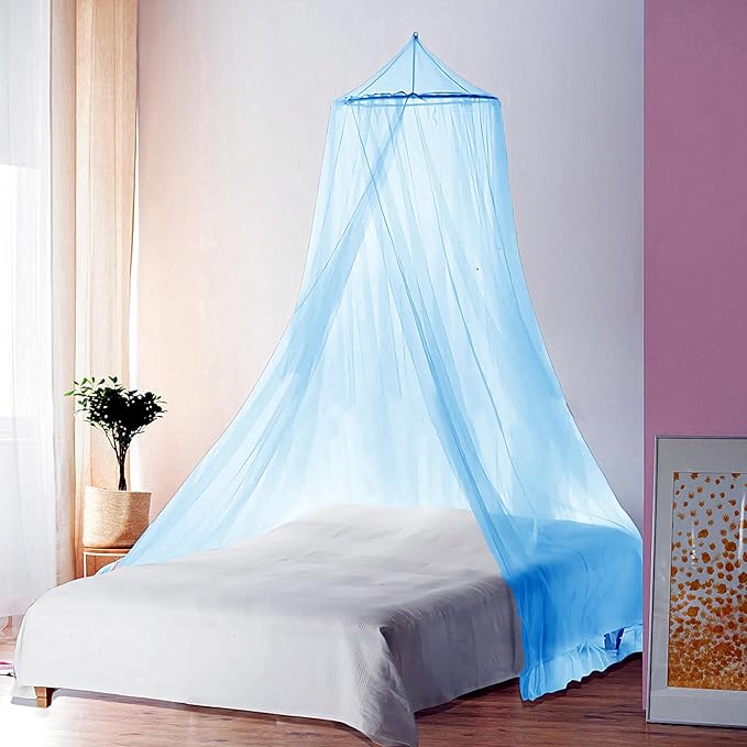 Eimilaly Bed Canopy Mosquito Net, Bed Canopy for Girls Room Decor - Insect Protection Hanging Canopy for Adults, Babies, Outdoor Camping, Blue/Single Door
