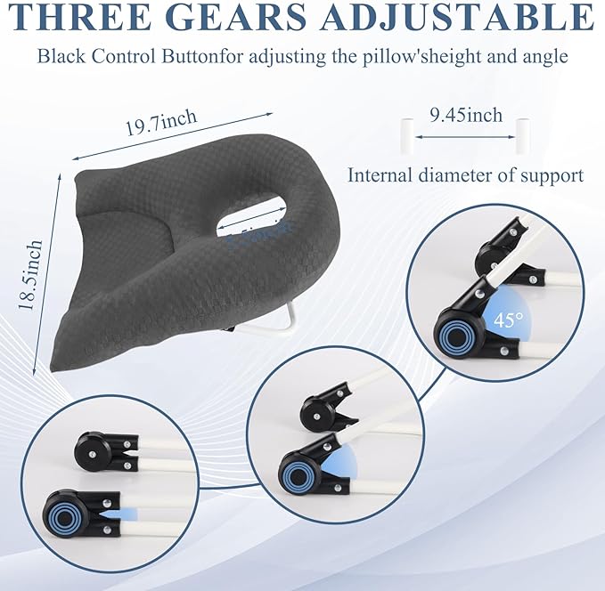 Newly Upgraded Face Down Pillow After Eye Surgery, Prone Pillow with Arm Hole for Face Down Sleeping, Retina and Vitrectomy Lying Pillow, Post Eye Surgery Recovery (Dark Grey)