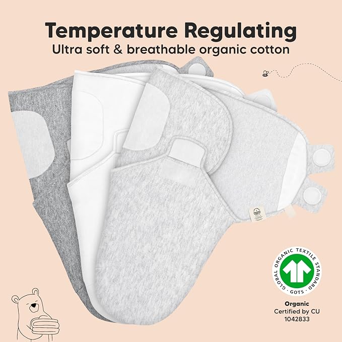 3-Pack Organic Baby Swaddle Sleep Sacks - Newborn Swaddle Sack, Ergonomic Baby Swaddles 0-6 Months, Swaddles for Newborns, Baby Sleep Sack, Baby Swaddle Blanket Wrap,Baby Essentials (Cloud Large)