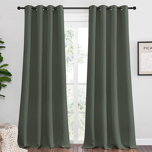 NICETOWN Dark Mallard Blackout Draperies Curtains, 55 inches Wide by 102 inches Long, Pair of Grommet Top Thermal Insulated Blackout Decorative Curtains for Thanksgiving Day & Christmas Decor