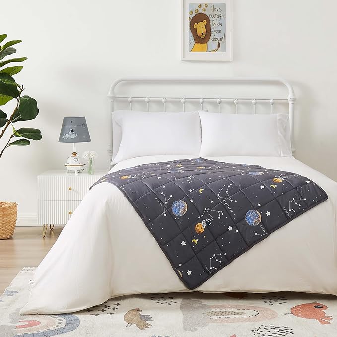 Weighted Blanket for Kids (48"x72" 10lbs),Weighted Blanket Cooling Blanket for Sleeping,Throw Size Breathable Blanket with Premium Glass Bead(Space Grey)