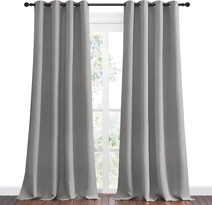 NICETOWN Silver Grey Room Darkening Curtain Panels 120" Long for RV, Play Room, Studio, 55" Width, 2 Panels, Heat Block Out and Keep Warm Drapes Window Treatment Drapes for Doorway Entryway Patio