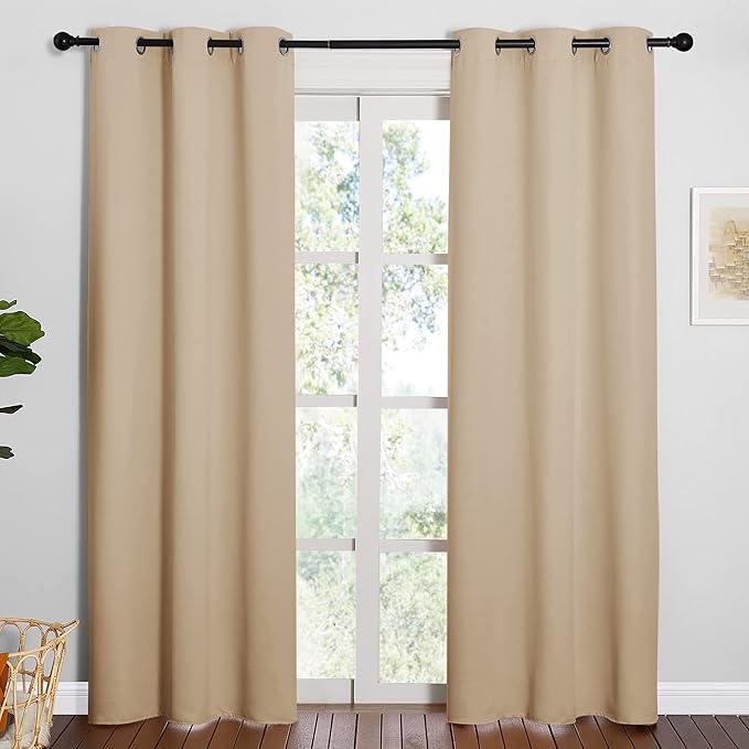 NICETOWN Thermal Insulated Eyelet Top Room Darkening Panels/Curtains/Drapes for Bedroom (2 Panels, W42 x L84 inches, Biscotti Beige)
