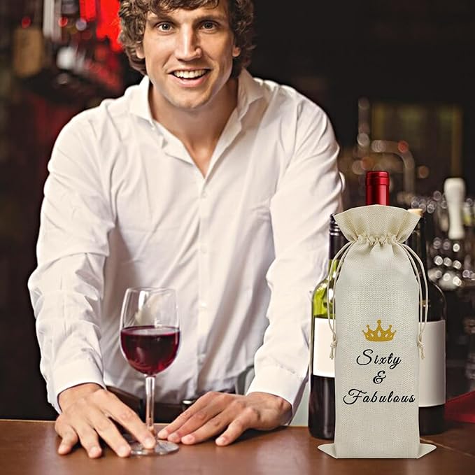 Sazuwu 60 Years Old Birthday Gifts for Women Men Wine Bag Happy 60th Birthday Gifts for Mom Dad Wine Accessories Gifts for Wine Lovers Gifts for Someone Turning Sixty 1964 Birthday Gifts