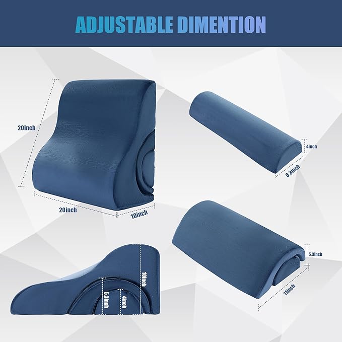 ROYALAY 3 PCS Adjustable Wedge Pillow for Sleeping, 3-in-1 High-Density Foam Wedge Pillow Set, Sleeping Wedge Pillow for Adults, Incline Bed Wedge Pillow for Back, Neck, Leg Support, Acid Reflux,blue