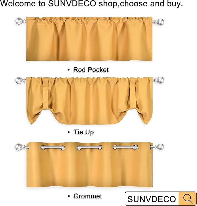 Mustard Yellow Valance for Kitchen Windows Solid Gold Yellow Blackout Curtain Valance with Grommet for Bedroom Short Straight Drape Valance for Living Room 52X18 1 Panel