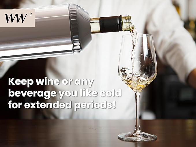 WW² - Wine Chiller With Stopper | Double-Wall Insulation, Anti-Slip Base | Up to 4" Diameter | Adjustable Silicone Top for Serving & Longer Cooling