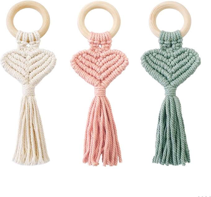 Hanging Handmade Weaving Love Pendant Car Ornament Modern Home Decoration Accessories Hanging Pendant for Bedroom Nursery Room (Pink)