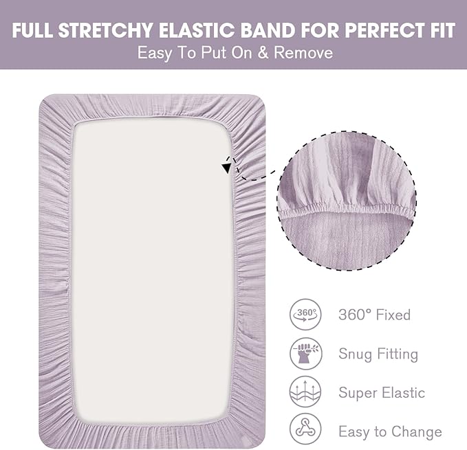 Muslin Crib Sheets, 2pk Neutral Fitted Baby Toddler Bed Sheets for Standard Crib Mattress & Toddler Bed Mattress, 28 x 52 inches, Purple Butterfly