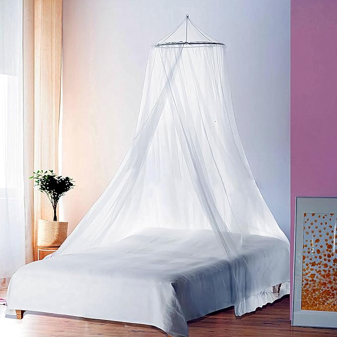 Eimilaly Bed Canopy Mosquito Net, Bed Canopy for Girls Room Decor - Insect Protection Hanging Canopy for Adults, Babies, Outdoor Camping, White/Single Door