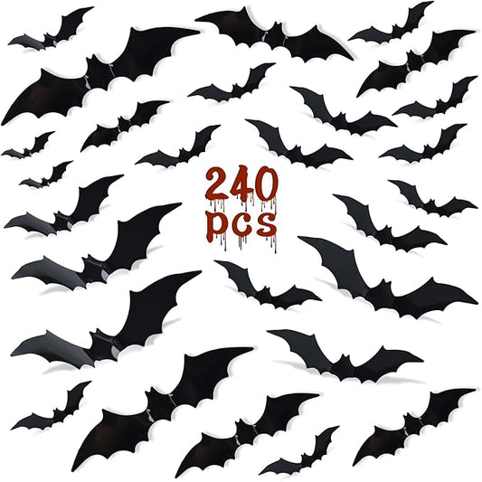 Bats Wall Decor,240 Pcs Bats Halloween Decoration, 4 Different Sizes 3D Bat for Halloween Decorations Clearance, Halloween Bat Stickers for Wall Decor