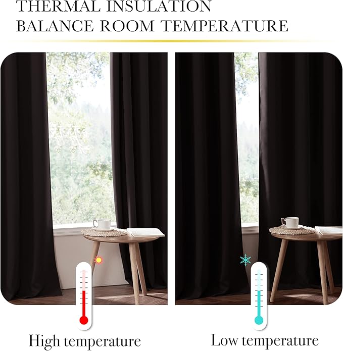 NICETOWN Short Complete 100% Blackout Curtains, Thermal Insulated & Energy Efficiency Window Draperies with Same Color Liner, Noise Reducing Small Drapes for Kids Room (Brown, 42"W by 63"L, 2 Panels)