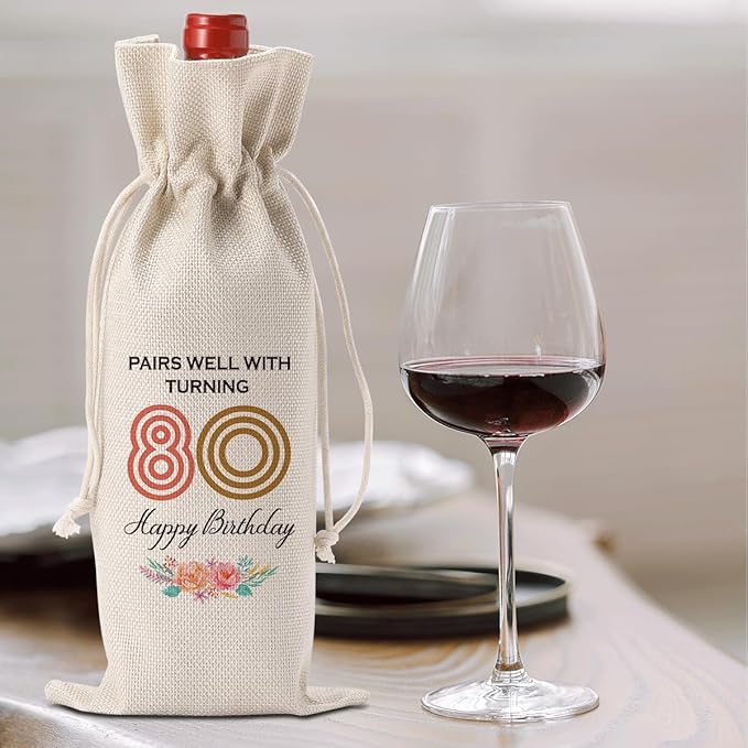 Funny 80th Birthday Gifts for Women Men Wine Bag, Happy Anniversary 80th birthday Party Decorations for Women Men Wine Bags, Birthday Gifts for 80 Year Olds Wine Bottle Bag