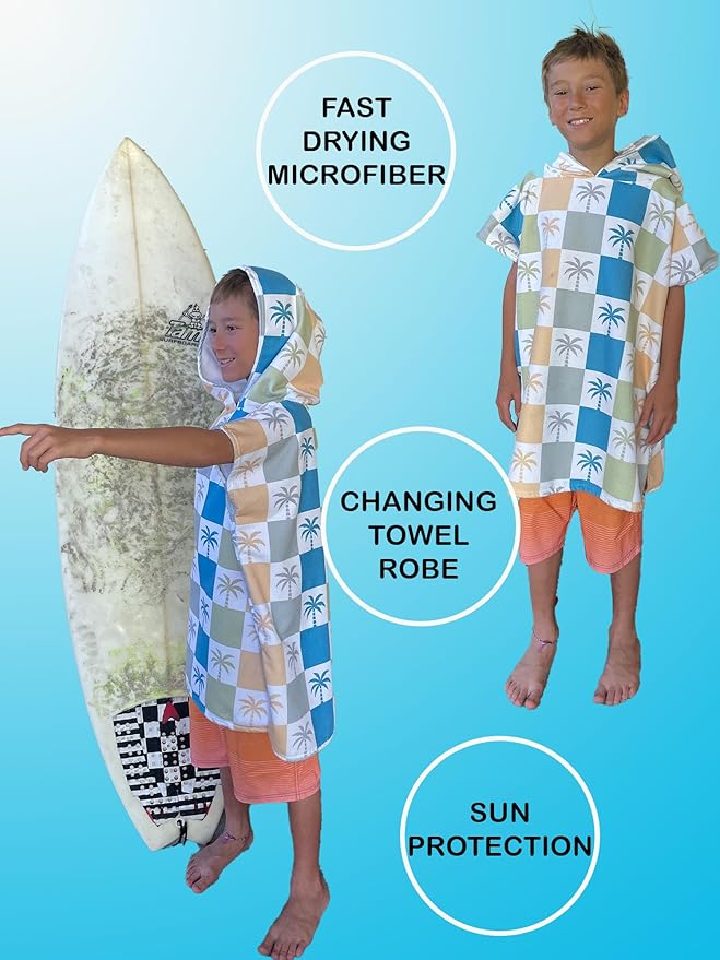 Kids Hooded Towel Poncho - Kids Beach Poncho - Kids Surf Poncho - Kids Pool Towel - Kids Beach Towel - Swim Coverup For Kids - Kids Beach Towel Poncho (Navy Blue Palm Trees)
