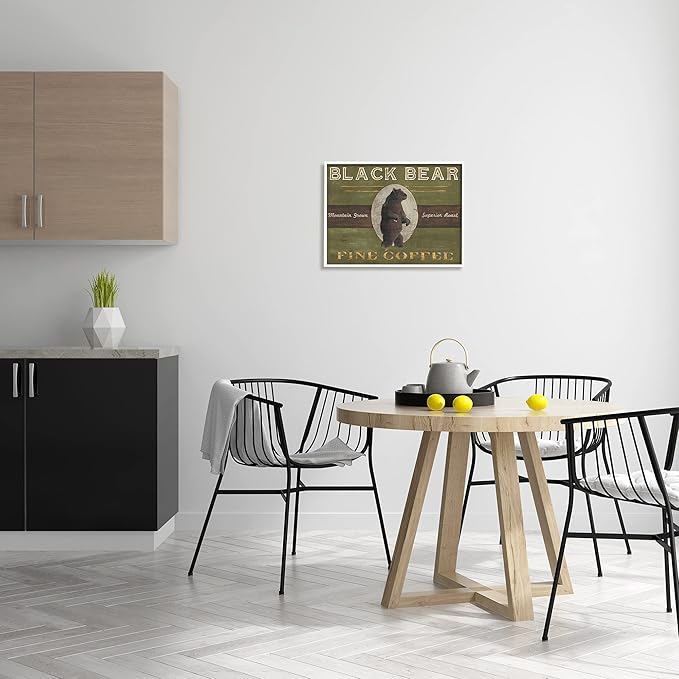 Stupell Industries Black Bear Fine Coffee Rustic Kitchen Mountain Animal, Designed by June Erica Vess White Framed Wall Art, 16 x 20, Green