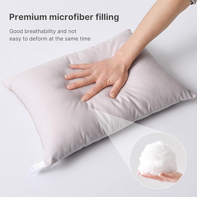 MEILA 2 Pack Cotton Toddler Pillows, 13x18 Pillows for Sleeping and Traveling, Machine Washable Kids Pillows Ideal for Crib, Bed, Cot and Nap, Beige & Brown