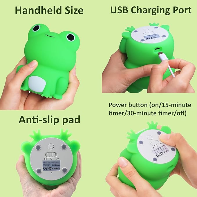 Frog Night Light, Frog Gifts for Girl, Frog Lamp Gifts Bedside Lamp for Nursery, ABS+SIL, Touch Control, Portable and Rechargeable Dimmable, Birthday Gifts for Boys Girls