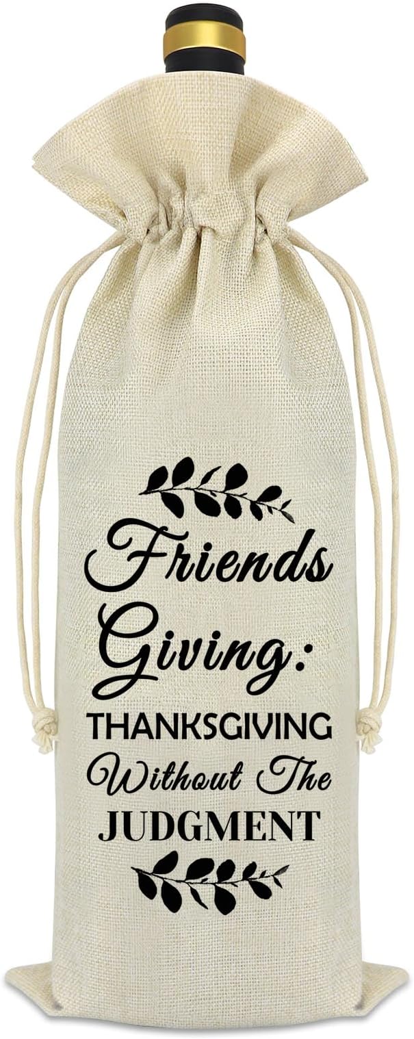 Friends Giving Gift Thanksgiving Decorations Wine Bag Thank You Gifts for Women Men Best Friends Friendship Gifts Thanksgiving Christmas Birthday Gift for Friends Bestie BFF Reusable Wine Bottle Bags