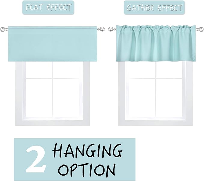 Aqua Valances for Kitchen Windows Rod Pocket Blackout Thermal Insulated Window Treatment Valances 1 Panel 42 by 18 Inch