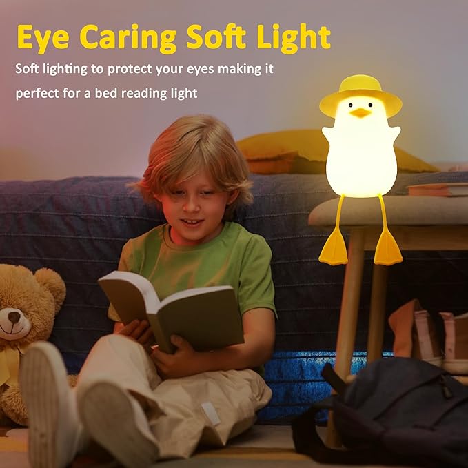 Duck Night Light, Duck Gifts for Girl, Kids Night Light Lamp Gifts Bedside Lamp for Nursery, ABS+SIL, Touch Control, Portable and Rechargeable Dimmable, Birthday Gifts for Boys Girls ( Duck with Hat)