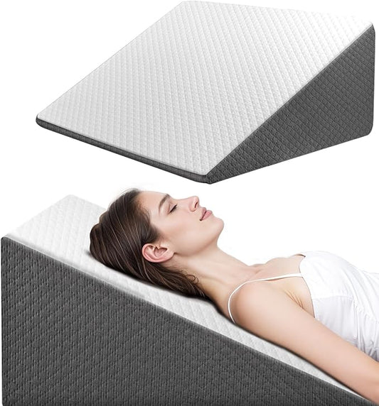 Wedge Pillow for Sleeping, 7.5 Inch Bed Wedge Pillow for Headboard, Wedge Pillow for Acid Reflux, After Surgery, Snoring, Cooling Memory Foam Top Triangle Pillow Wedge, Removable Cover