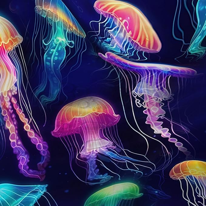 AILONEN Colorful Jellyfish Shower Curtain,Beautiful Jellyfish Bath Curtain Set for Kids Girls,Coastal Animal Fabric Shower Curtains for Bathroom, 72" W*72" H