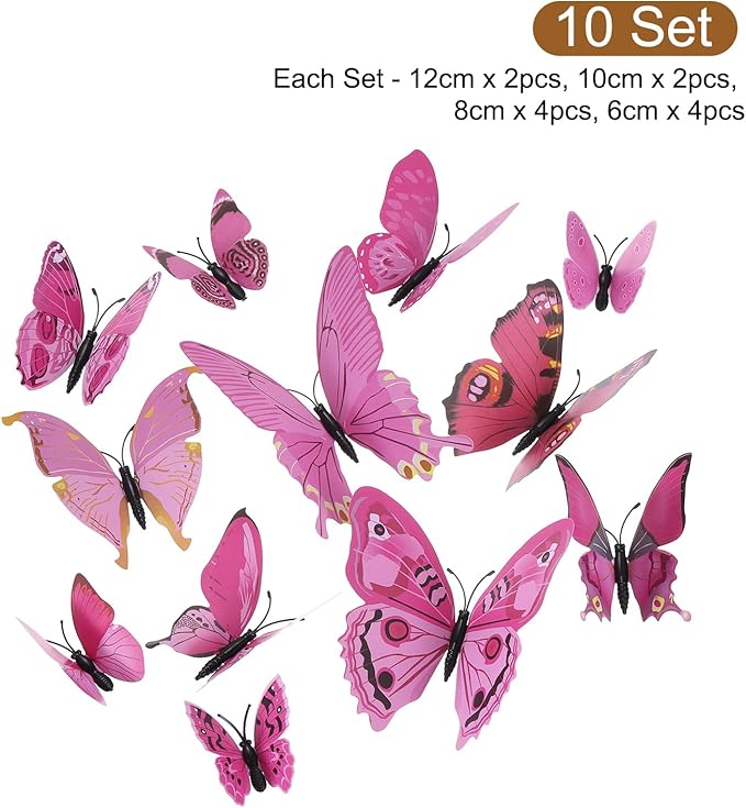 uxcell 120Pcs 3D Beautiful Butterfly Removable DIY Wall Stickers for Bedroom Living Room TV Background Decorations, Pink