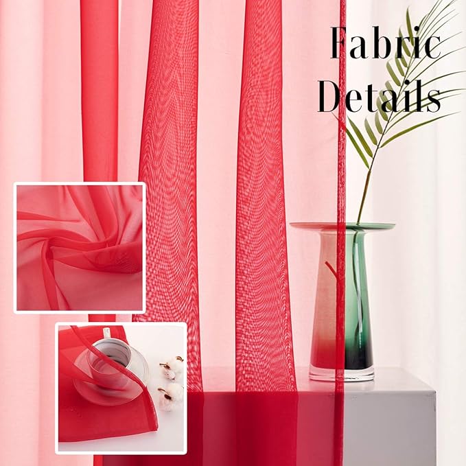 Red Curtains 108 Inches Long 2 Panels Rod Pocket Red Sheer Translucent Light Filtering Christmas Extal long for Bedroom Living Room 2 Panels 52x108