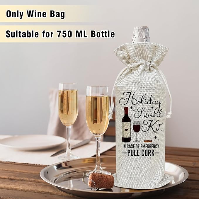 Wine Canvas Bag, Funny Wine Gift Bag, Birthday Gifts for Women Men Mom Coworker Friends Wife Wine Lover Gifts, Wine Bags for Wine Bottles, Wine Gifts With Drawstring Holiday Party Decoration -WB26