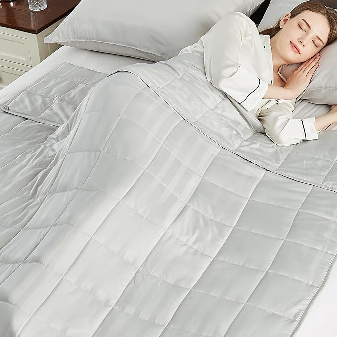 Weighted Blanket(48"x72" 10lbs) Weighted Blanket Cooling Blanket for Sleeping,Throw Size Breathable Blanket with Premium Glass Bead(Light Grey)