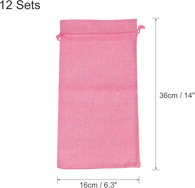 uxcell Burlap Wine Bags with Drawstrings, 12Pcs Wine Gift Bags Reusable Wine Bottle Bags with Ropes and Tags for Wedding, Birthday, Travel (14 x 6.3 In, Pink)