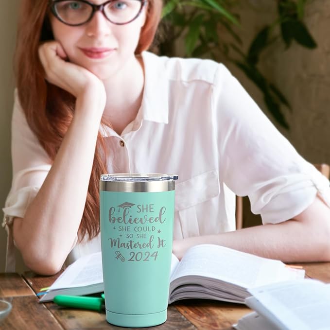 Lifecapido Graduation Gifts, Masters Degree Graduation Gifts, College Graduation Gifts for Her, Graduation 20oz Insulated Tumbler, Inspirational Gifts with Key Chain for Women Sister Friends, Green