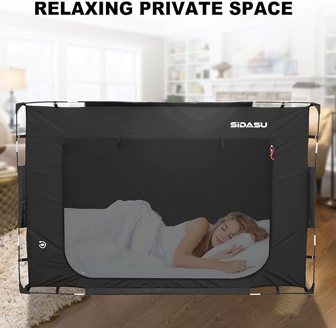 Bed Tent Bed Canopy Twin Size-Portable Sleeping Tent with 3 Doors - 70% Blackout, Breathable - Private Space Tent for Bed-75in x 40in x 47in (Mattress Not Included)