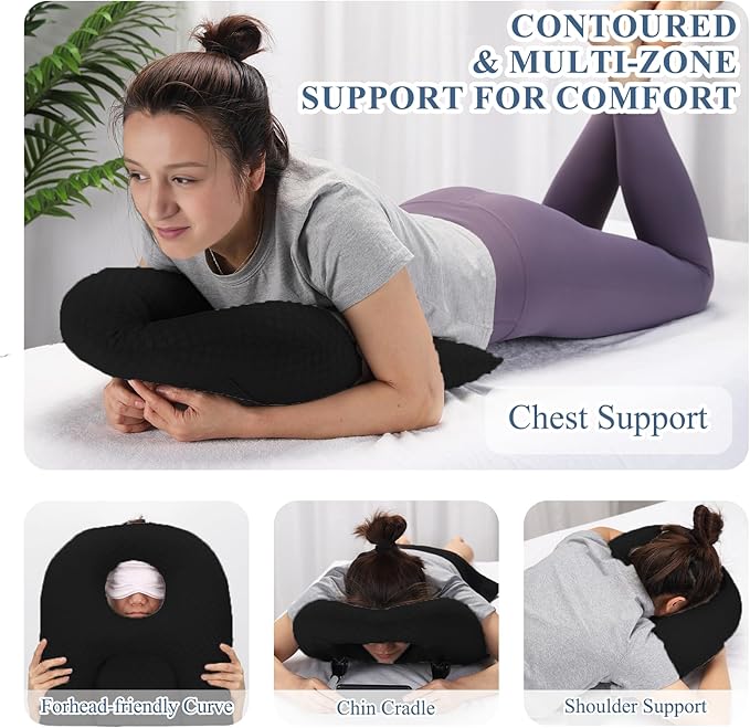 Newly Upgraded Face Down Pillow After Eye Surgery, Prone Pillow with Arm Hole for Face Down Sleeping, Retina and Vitrectomy Lying Pillow, Post Eye Surgery Recovery (Black)