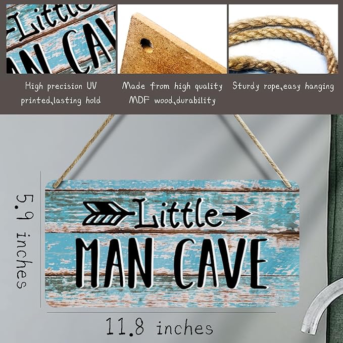Man Cave Decor Front Door Decor for Garage Patio Bar Wooden Wall Sign Rustic Wall Hanging Plaque Sign for Nursery Boys Room Bedroom Living Room Man Cave Playroom Game Room Bathroom Kitchen Yard