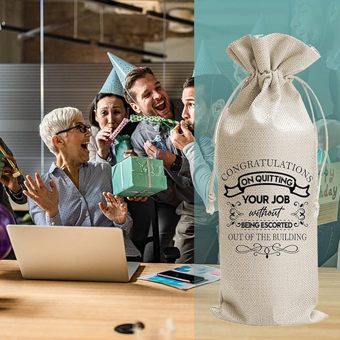 Retirement Gifts Wine Bags, Goodbye Farewell Gifts for Coworkers, Happy Retirement Gifts for Women Men Mom Dad Coworkers Colleague Grandmother Boss Teachers Nurses, Burlap Drawstring Wine Bag