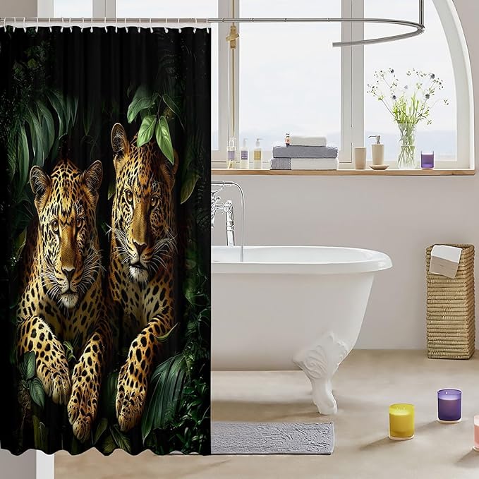 Feelyou Wild Leopard Bath Curtain Leopard Shower Curtain Kids Leopard Bathroom Shower Curtain Set Wildlife Kids Bathroom Accessories Cool Leopard 72"x72"