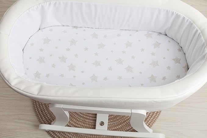 Ely's & Co. Bassinet Sheet Set 2 Pack 100% Jersey Cotton for Baby Girl and Baby Boy - Tan Drawn Star Design