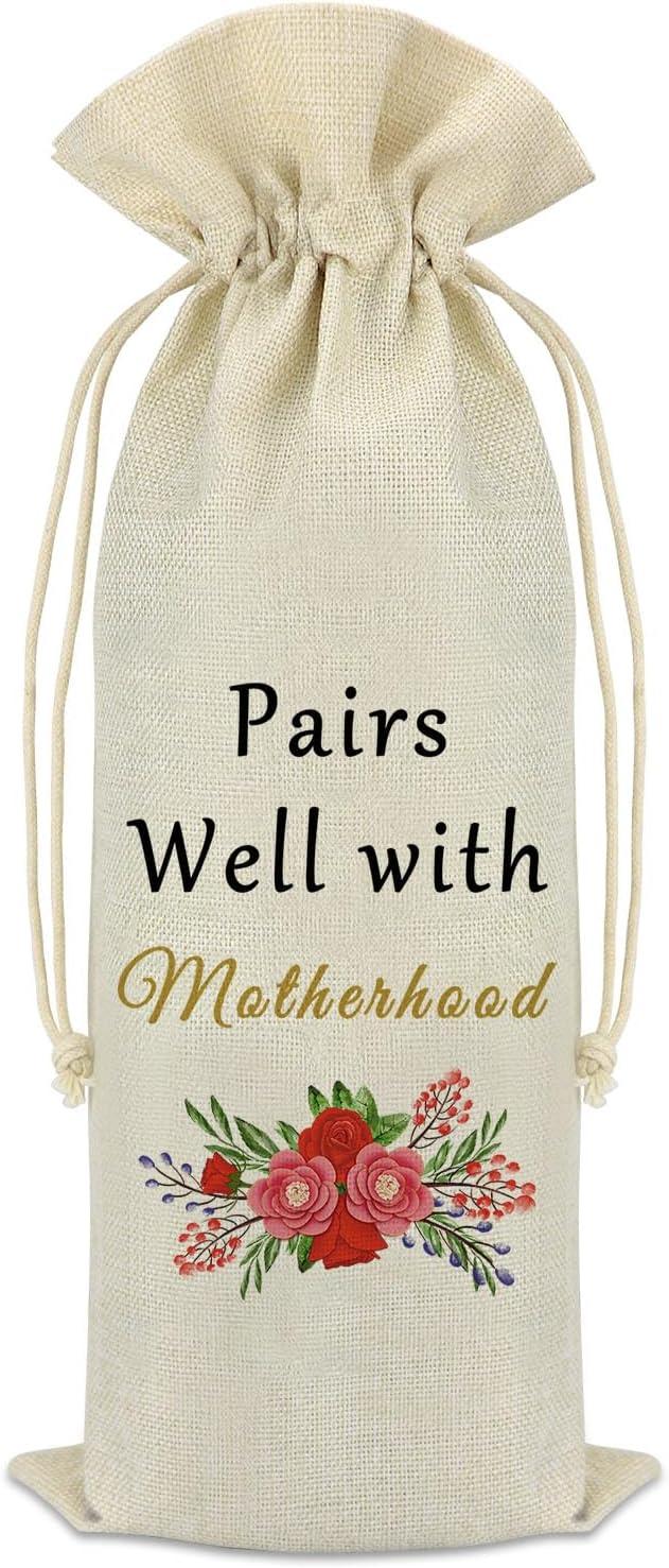 New Mom Gifts Motherhood Wine Bag Pregnancy Gifts for First Time Moms Mothers Day Gift Mom To Be Gift New Mommy Gifts Drawstring Wine Bags Party Decoration Wine Bottle Cover Bag Mom Gifts for New Mom