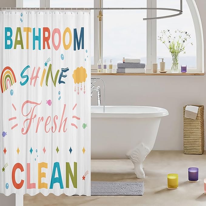 Feelyou Boys Girls Colorful Quotes Bath Curtain Inspirational Words Bathroom Shower Curtain Set Rainbow Shower Curtain Kids Cartoon Cute Teens Bathroom Accessories Room Decor 72"x72"
