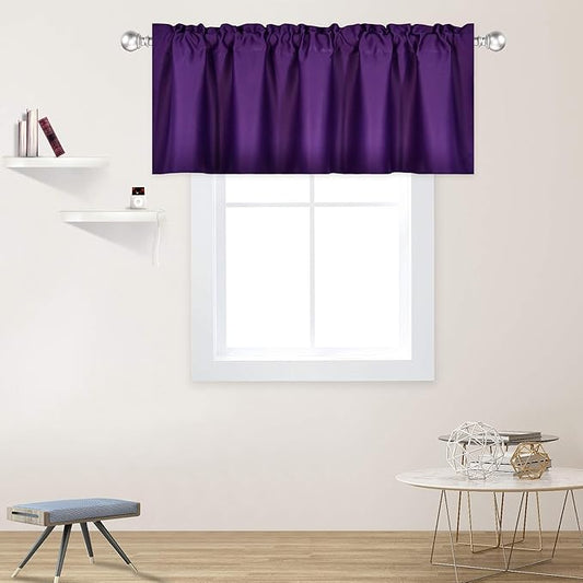 Purple Extra Wide Valance for Windows 100x18 Inch Solid Thermal Insulated Blackout Rod Pocket Kitchen Short Curtain Toppers Extra Wide Valance for Bathroom Living Room 1 Panel