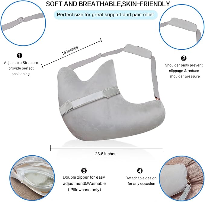 Shoulder Surgery Pillow, Ergonomic Rotator Cuff Pillow, Comfortable Post Shoulder Surgery Pillow, Adjustable Structure Provide Support, Shoulder Pain Relief (Grey, Arm & Shoulder Strap)