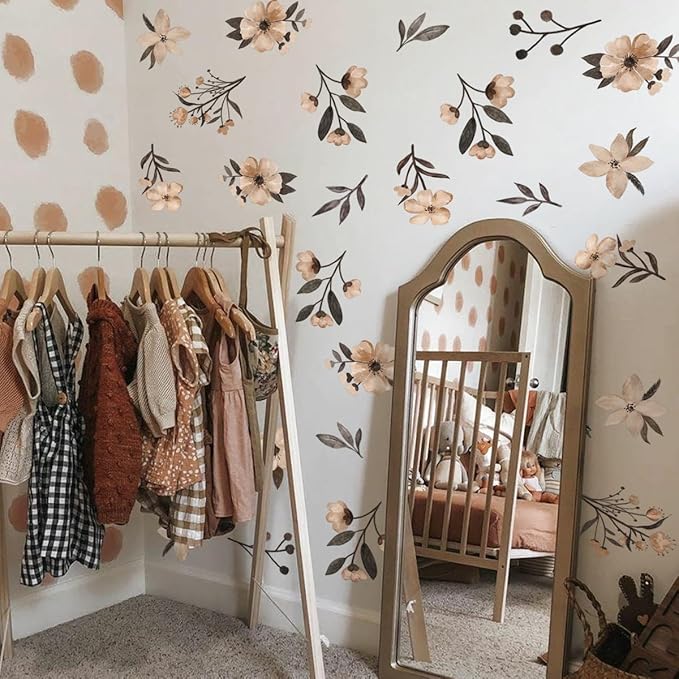 Boho Flower Wall Decals，Watercolor Flower Wall Art，Wildflower Wall Decals，Girls Bedroom Removable Wall Decals，Nursery Kids Room Decor Vinyl Murals DIY Cute Decorations (Boho Flower Wall Decals)