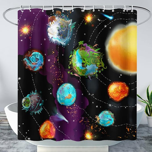AILONEN Galaxy Shower Curtains for Boys,Solar System Bath Curtains,Outer Space Curtains for Bathroom Decor, 72" W*84" H Polyester Waterproof with 12 Hooks
